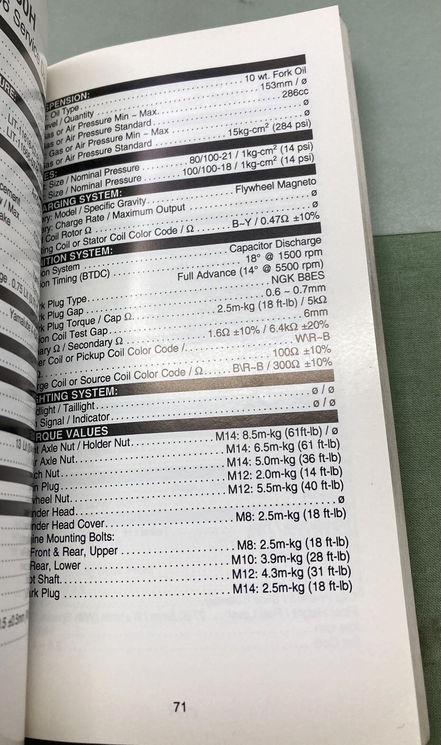 Gen. Yamaha LIT-11571-SD-97 Motorcycle and Riva Technical Service Data '95-'97