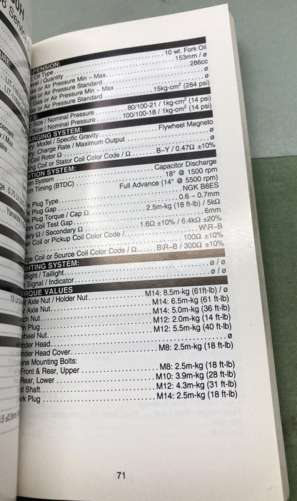 Gen. Yamaha LIT-11571-SD-97 Motorcycle and Riva Technical Service Data '95-'97