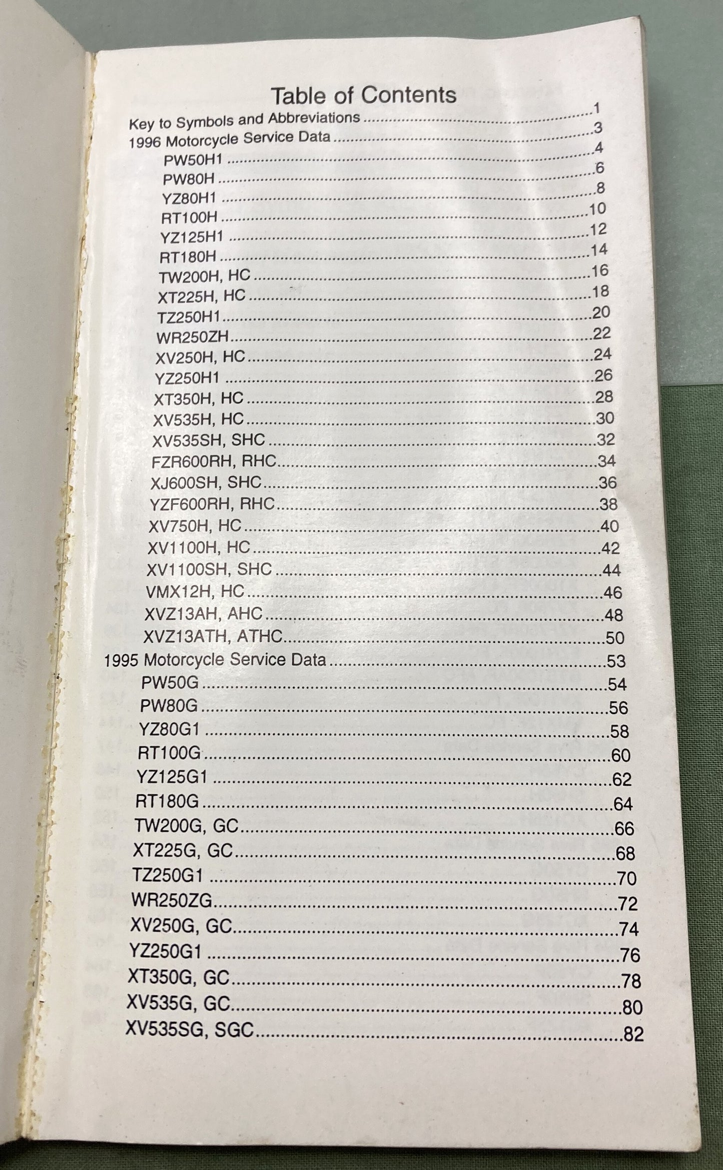 Gen. Yamaha LIT-11571-SD-96 Motorcycle and Riva Technical Service Data '94-'96