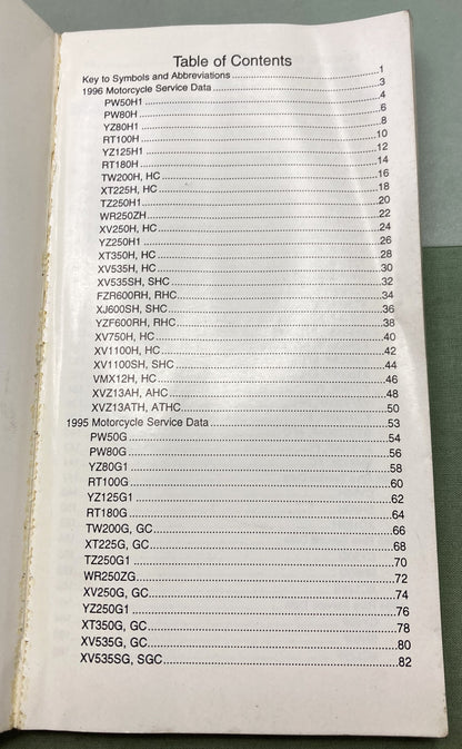 Gen. Yamaha LIT-11571-SD-96 Motorcycle and Riva Technical Service Data '94-'96