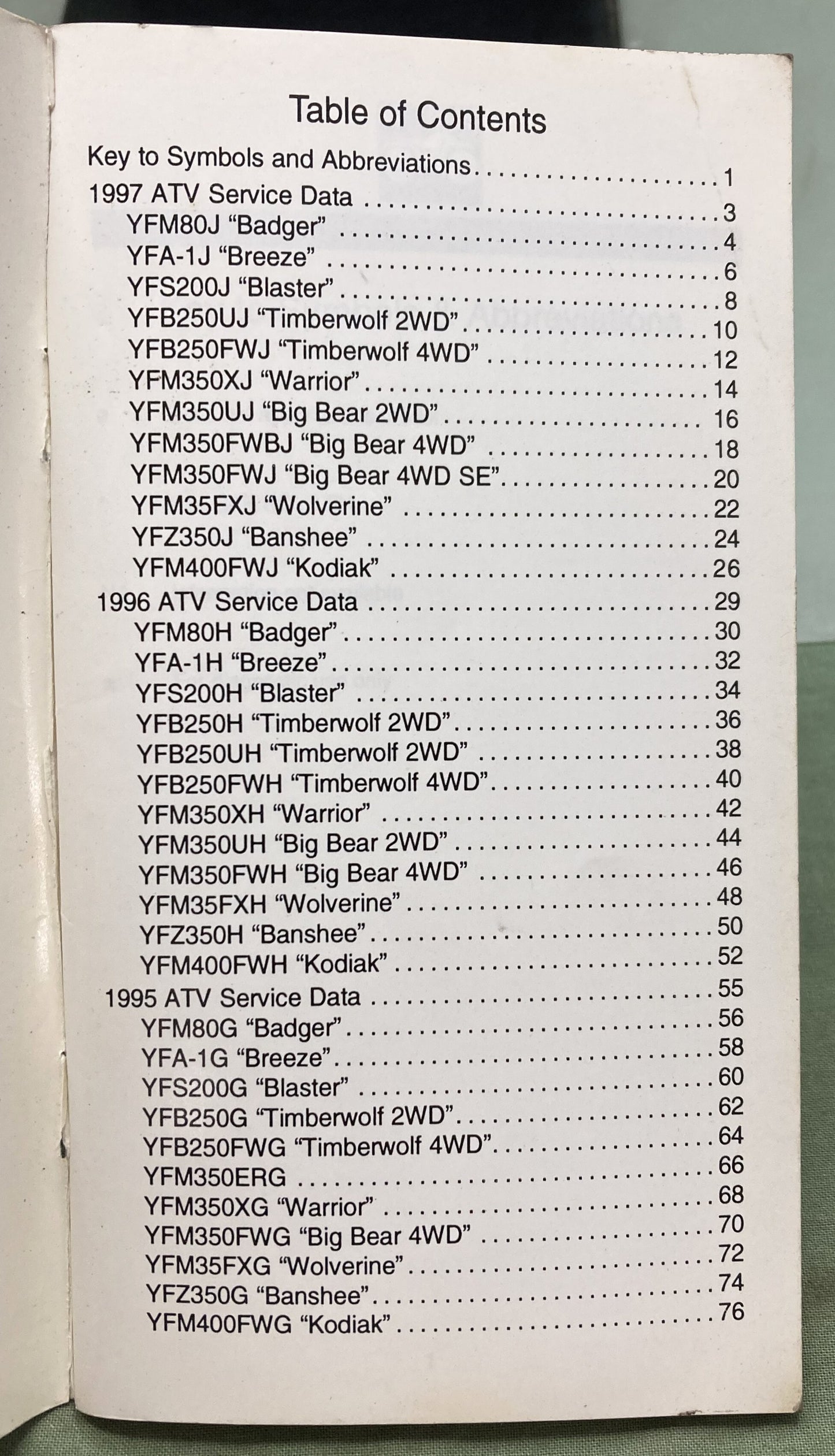 Gen. Yamaha LIT-17571-SD-97 ATV Technical Service Data '95-'97