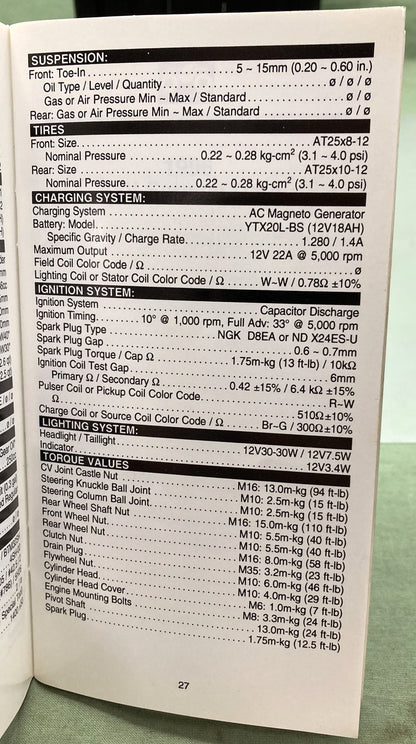 Gen. Yamaha LIT-17571-SD-97 ATV Technical Service Data '95-'97