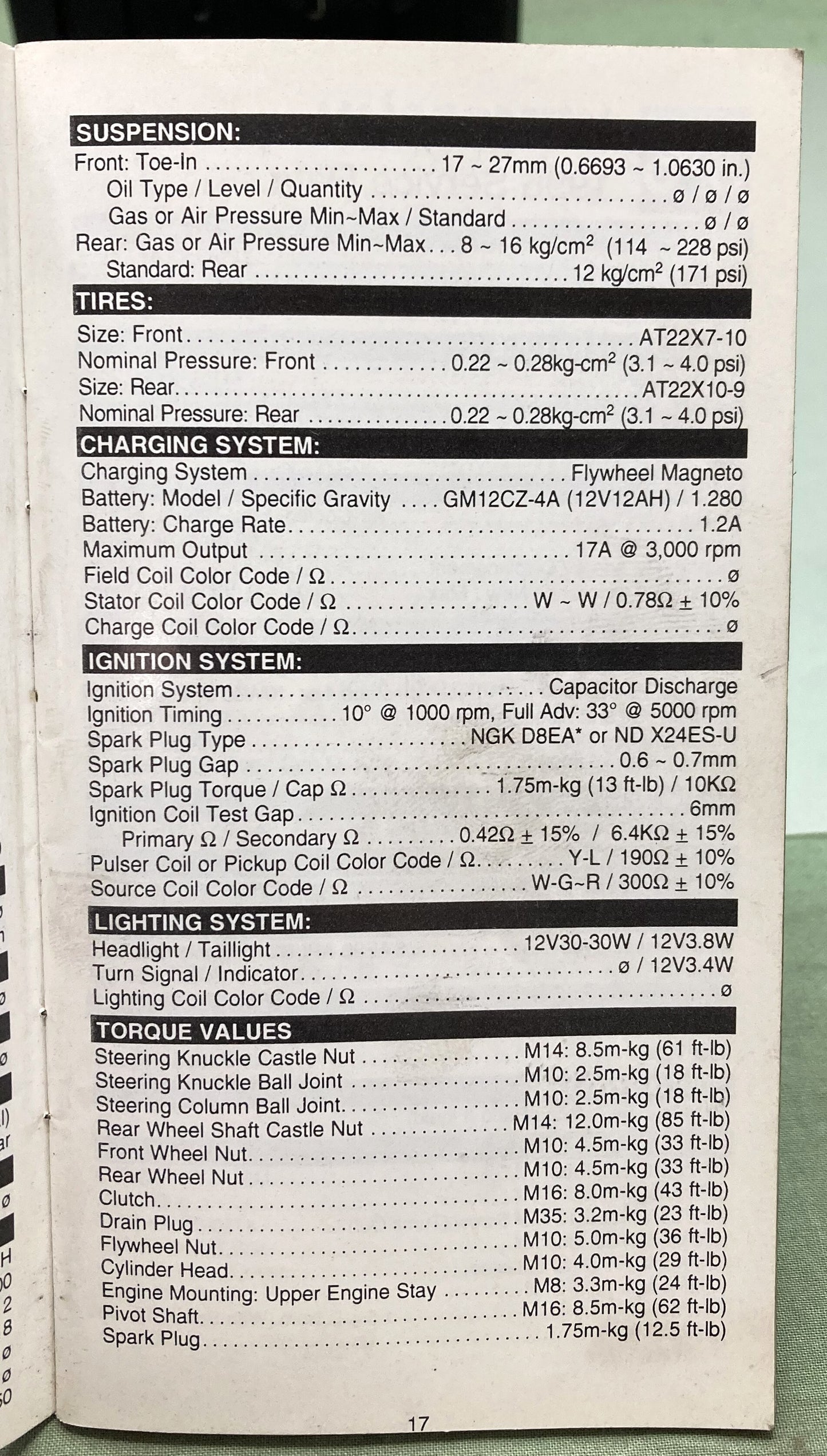 Gen. Yamaha LIT-17571-SD-96 ATV Technical Service Data '94-'96