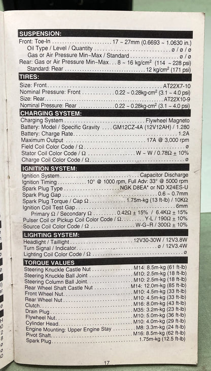 Gen. Yamaha LIT-17571-SD-96 ATV Technical Service Data '94-'96