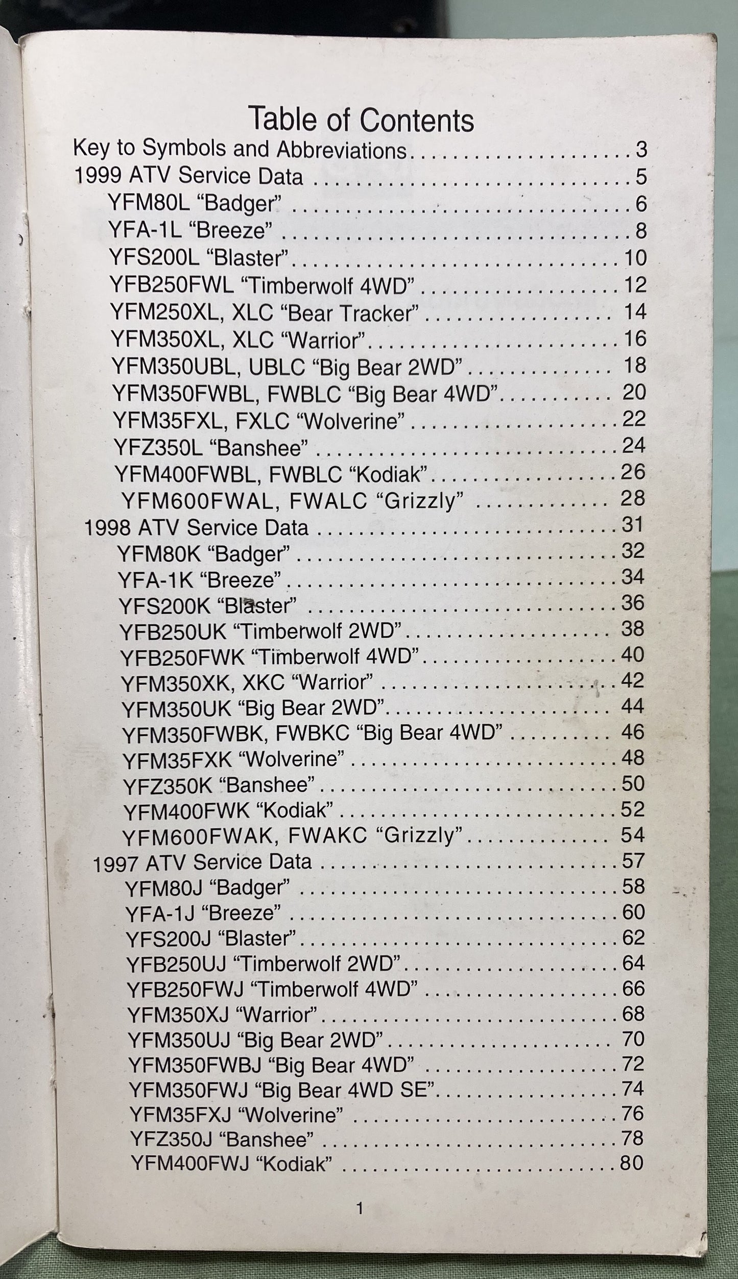 Gen. Yamaha LIT-17571-SD-99 ATV Technical Service Data '97-'99