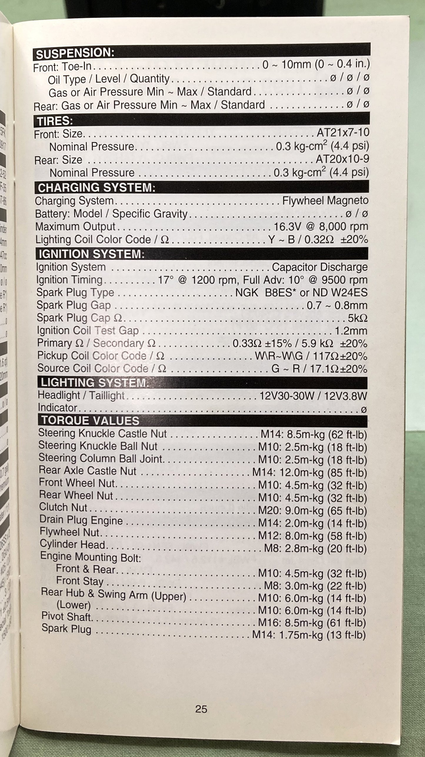 Gen. Yamaha LIT-17571-SD-99 ATV Technical Service Data '97-'99