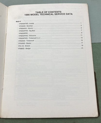 Genuine Yamaha LIT-17571-SD-95 Moto-4 Technical Service Data 1995