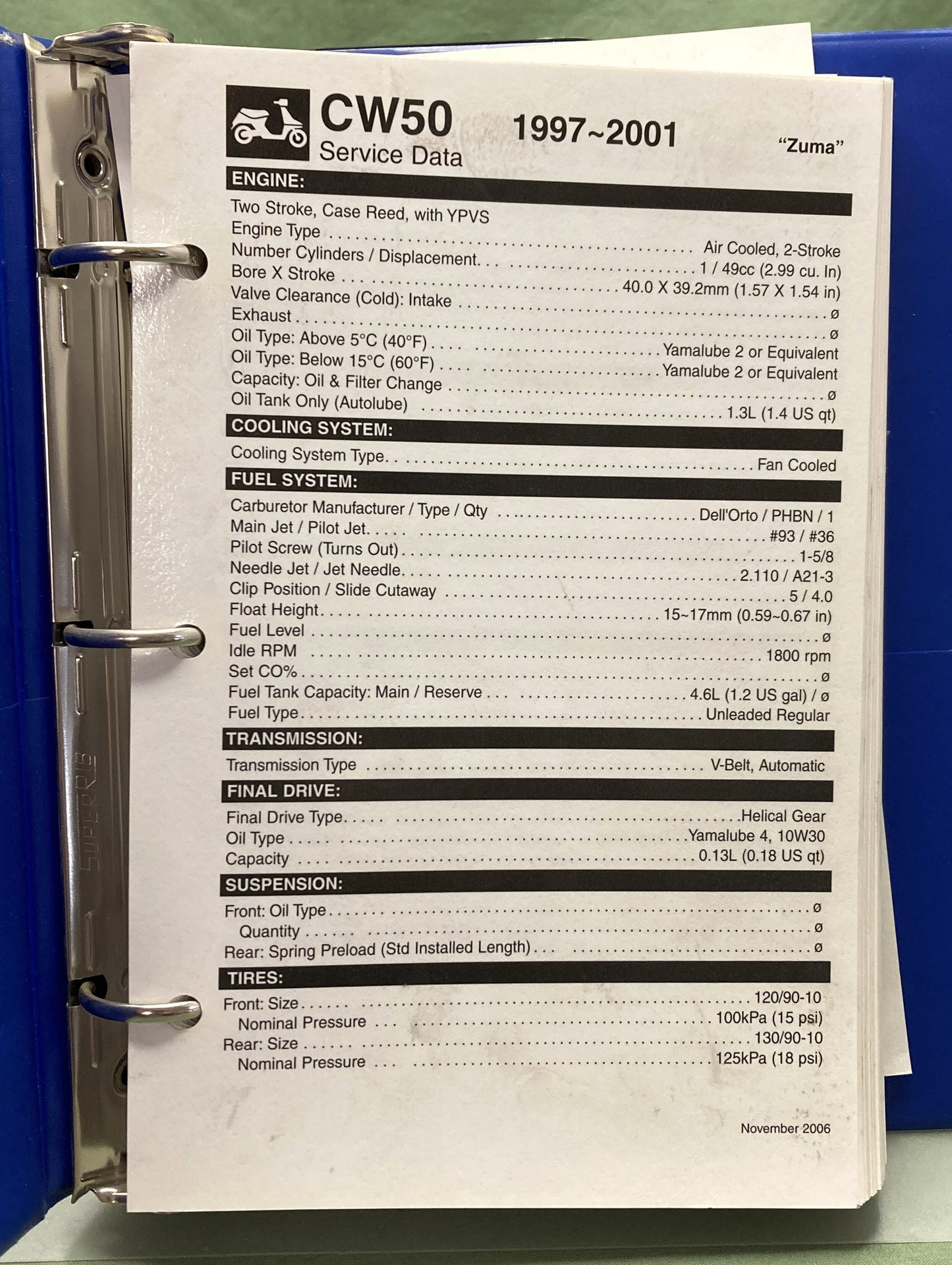 Set of 4 Genuine Yamaha LIT-BINDR-SD-AL Service Data Reference Binders