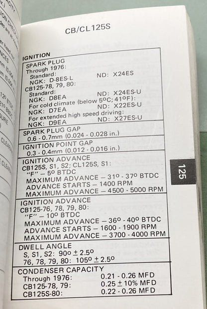 Genuine Honda Motorcycle Service Specifiations 1959-1980 all U.S. Models