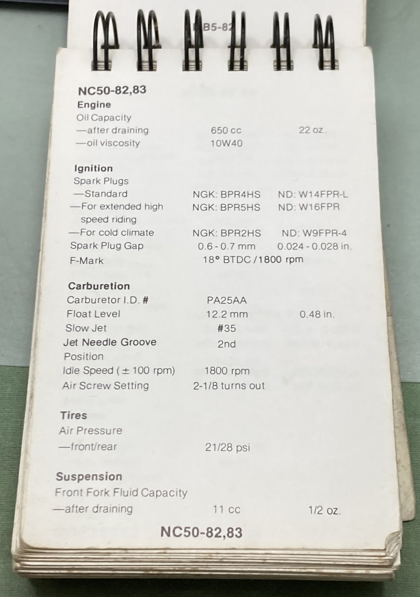 Genuine Honda SO100 Motorcycle ATV and Motor Scooter Spec Manual 1982-1986