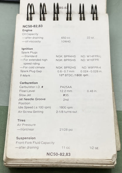 Genuine Honda SO100 Motorcycle ATV and Motor Scooter Spec Manual 1982-1986