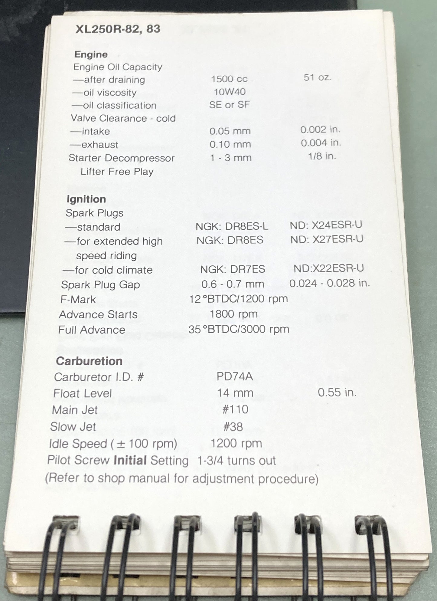 Genuine Honda SO061 Motorcycle ATV and Motor Scooter Spec Manual 1981-1985