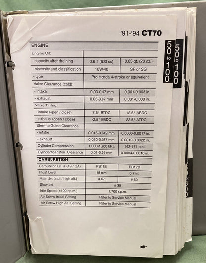 Genuine Honda S0531 Motorcycle ATV and Scooter Spec Manual 1988-1998