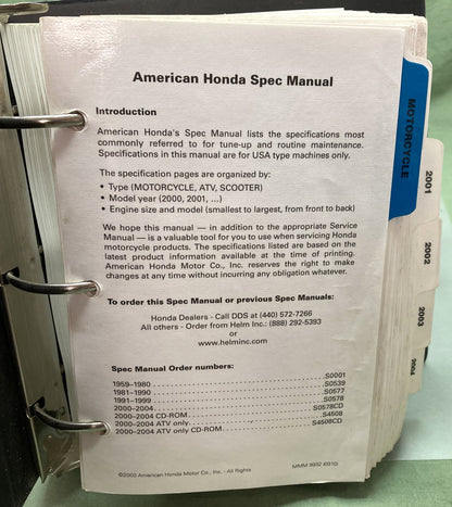 Gen Honda S0537 S0578 Motorcycle ATV and Scooter Spec Manual Set '05-'09 '00-'04