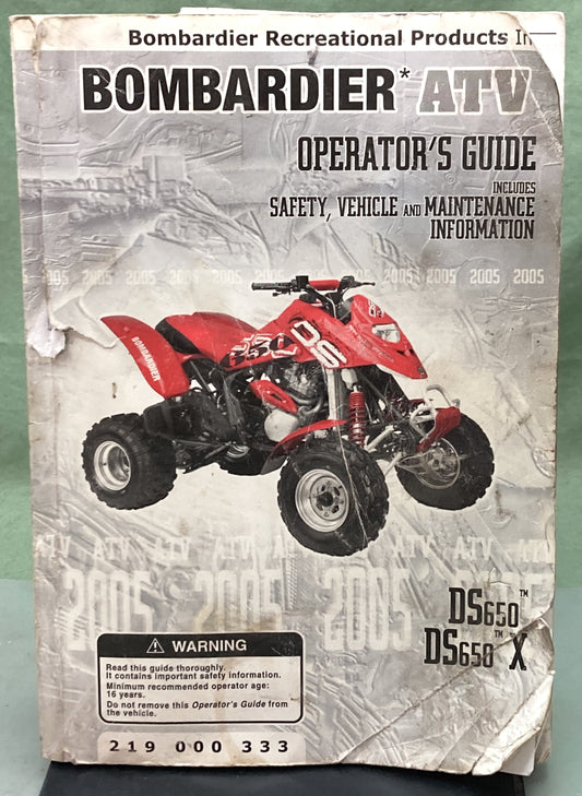 Genuine Bombardier 219000333 DS650 DS650X ATV Owner's Manual 2005