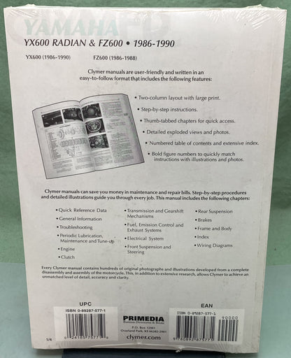 New Genuine Clymer M388 Yamaha YX600 Radian, FZ600 Service Manual 1986-1990