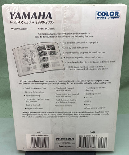 New Genuine Clymer M495-4 Yamaha V-Star 650 Service Manual 1998-2005