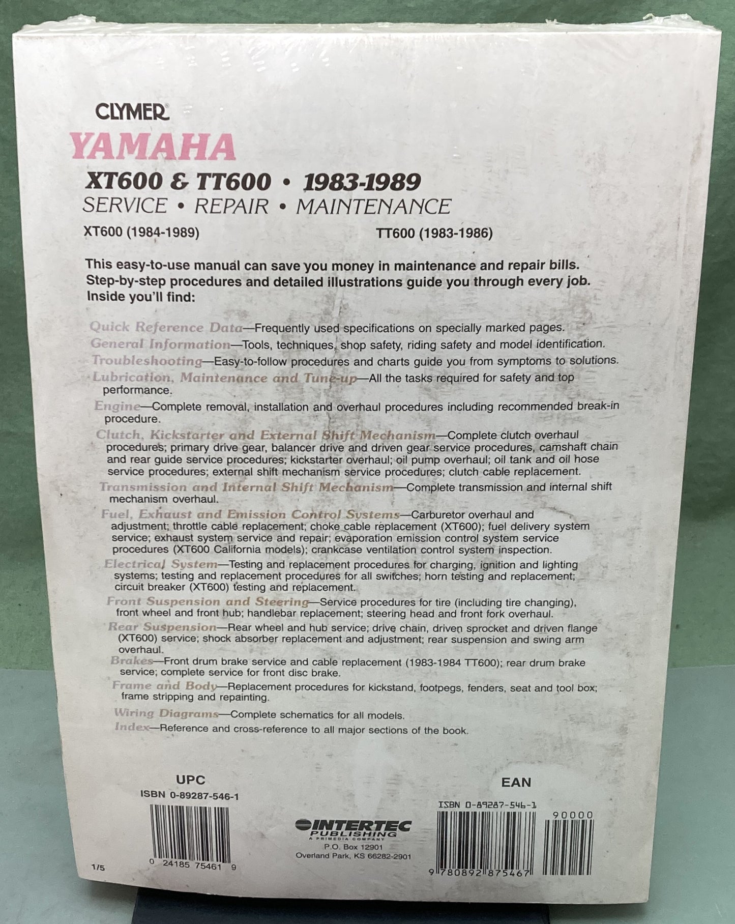 New Genuine Clymer M416 Yamaha XT600, TT600 Service Manual '83-89