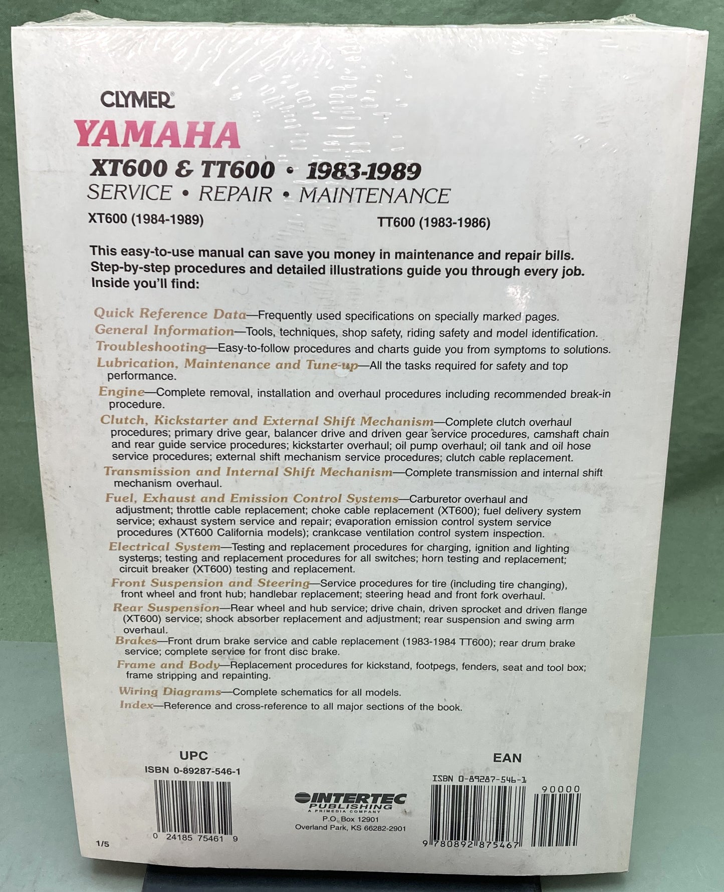 New Genuine Clymer M416 Yamaha XT600 TT600 Service Manual '83-89