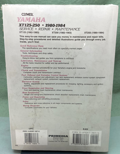 New Genuine Clymer M417 Yamaha XT125-250 Service Manual '80-84
