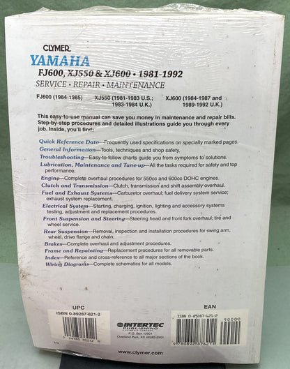 New Genuine Clymer M387 Yamaha FJ600, XJ550, and XJ600 Service Manual '81-'92