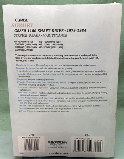 New Genuine Clymer M376 Suzuki GS850-1100 Shaft Drive Service Manual '79-'84