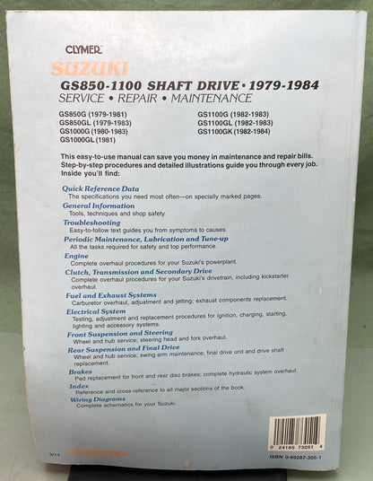 Genuine Clymer M376 Suzuki GS850-1100 Shaft Drive Service Manual '79-'84
