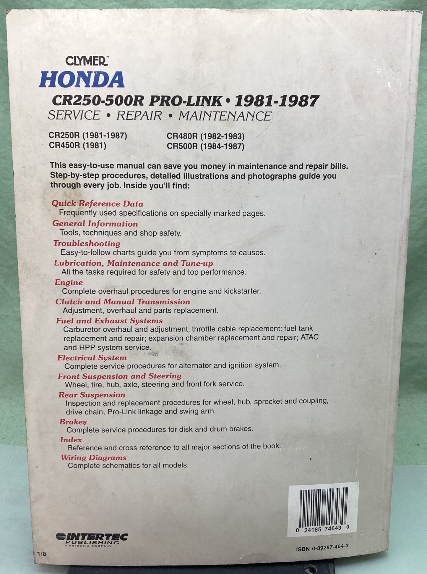 Genuine Clymer M443 Honda CR250-500R Pro-Link Service Manual '81-'87