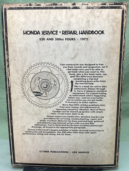 Genuine Clymer M332 Honda 350cc and 500cc Fours Service Manual 1972