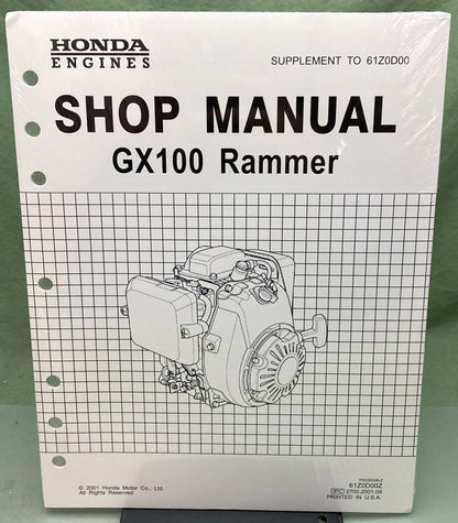 New Genuine Honda 61Z0D00Z GX100 Rammer Supp. Service Manual 2001