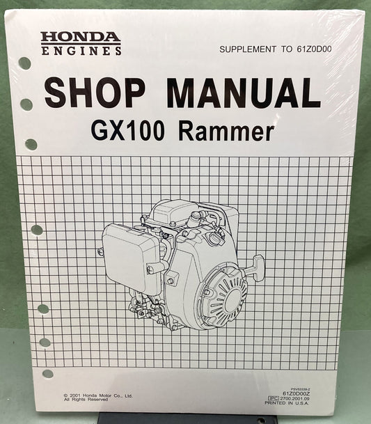 New Genuine Honda 61Z0D00Z GX100 Rammer Supp. Service Manual 2001