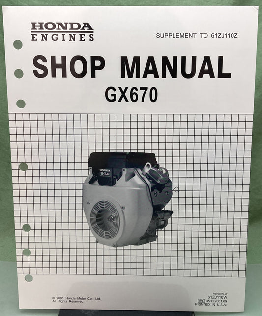 New Genuine Honda 61ZJ110W GX670 Supp. Service Manual 2001
