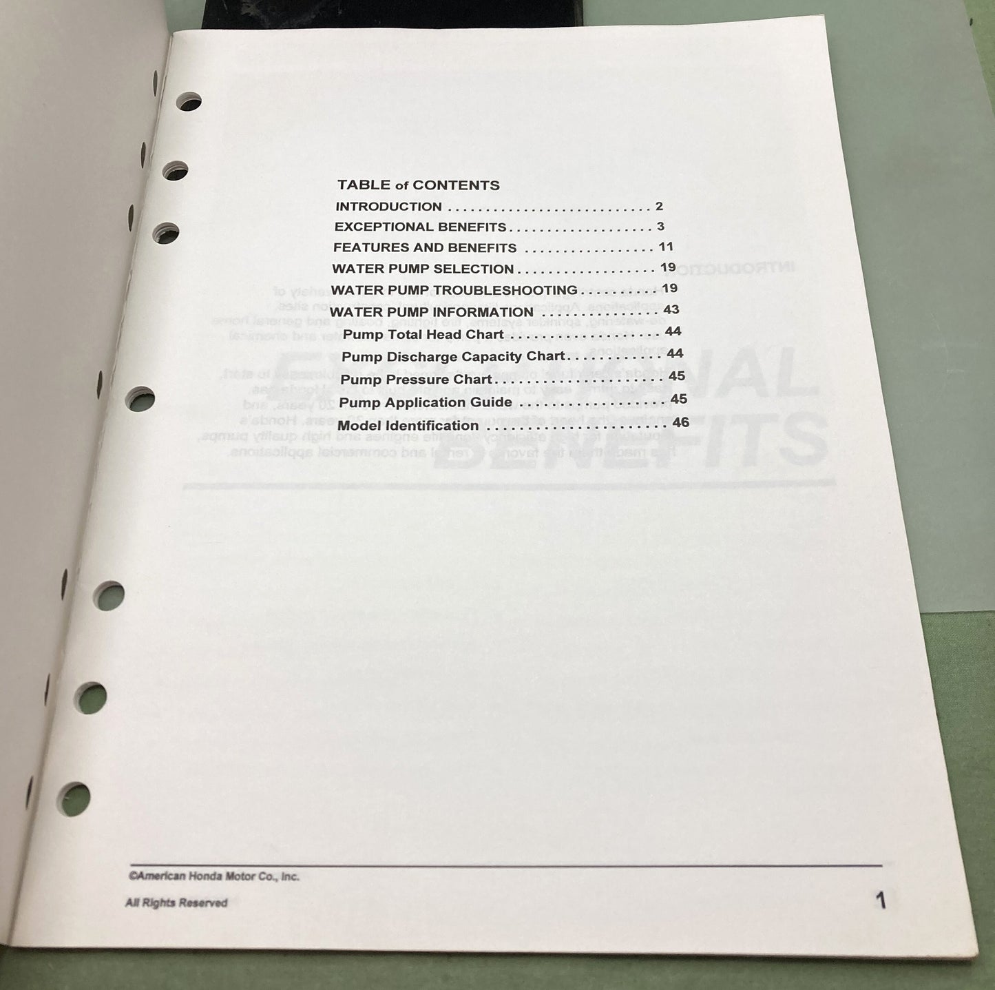 Genuine Honda PTR51820B Water Pump Selection Manual Power Equipment Guide