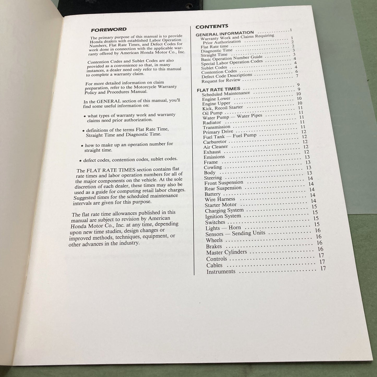 Genuine Honda S5303 Scooter Warranty Flat Rate Manual 1992