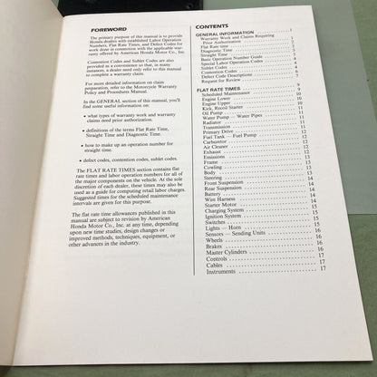 Genuine Honda S5303 Scooter Warranty Flat Rate Manual 1992