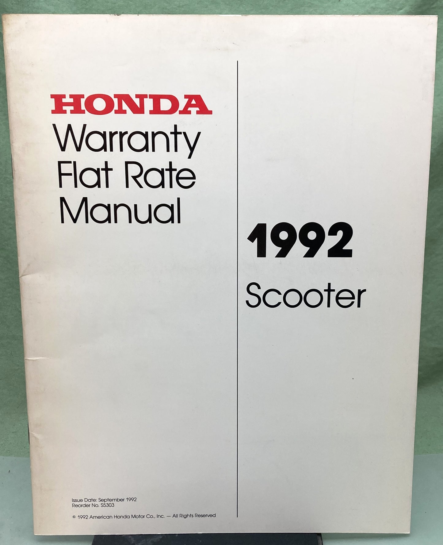 Genuine Honda S5303 Scooter Warranty Flat Rate Manual 1992