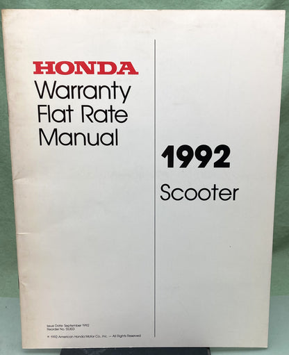 Genuine Honda S5303 Scooter Warranty Flat Rate Manual 1992