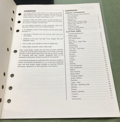 Genuine Honda S5308 Scooter Warranty Flat Rate Manual 1992-1996
