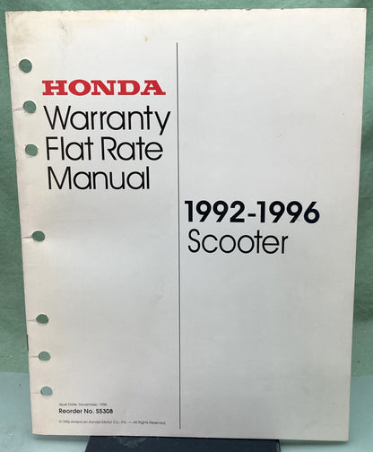 Genuine Honda S5308 Scooter Warranty Flat Rate Manual 1992-1996