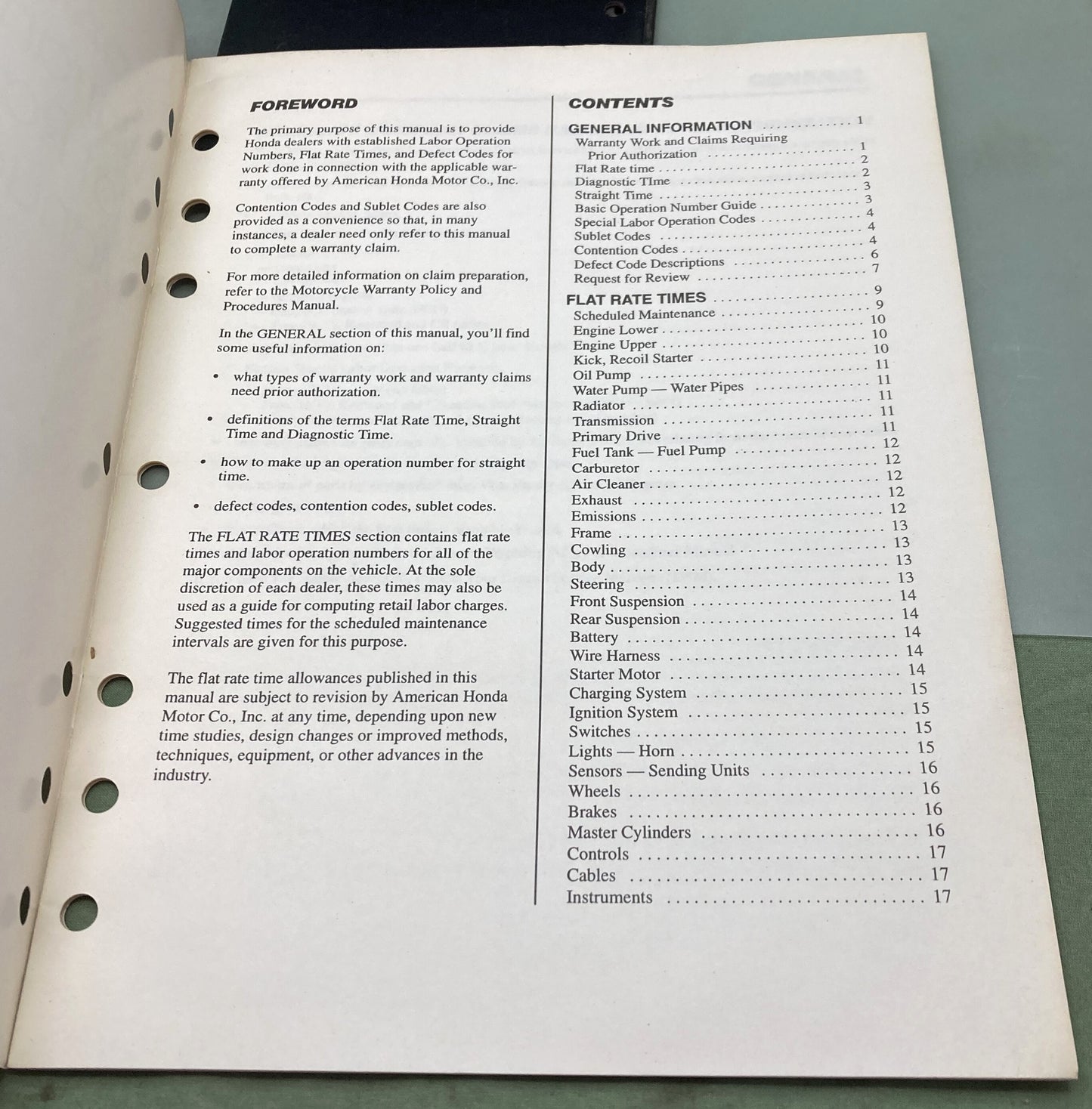 Genuine Honda S5306 Scooter Warranty Flat Rate Manual 1992-1994