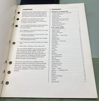 Genuine Honda S5306 Scooter Warranty Flat Rate Manual 1992-1994