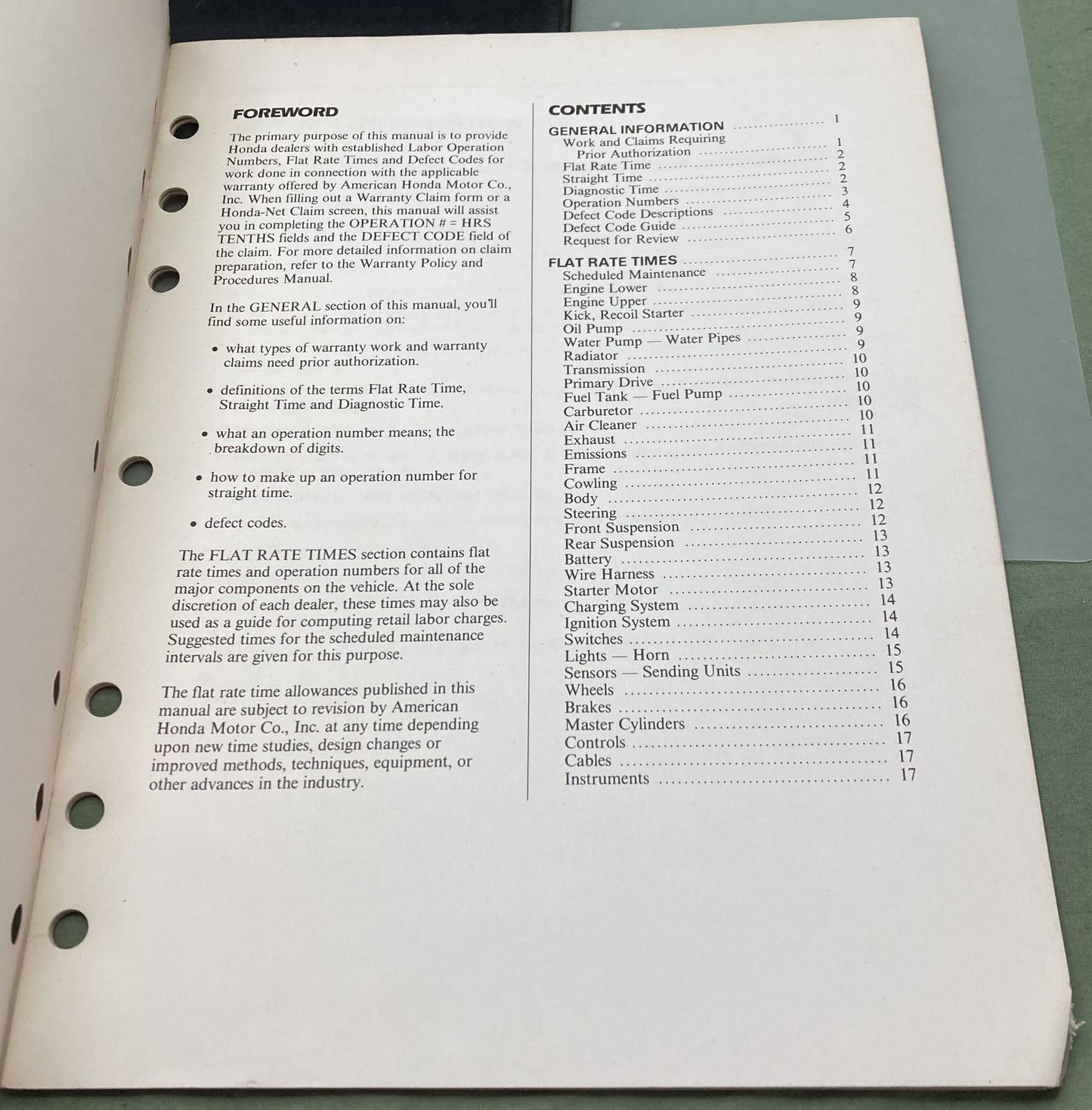 Genuine Honda S5014 Scooter Warranty Flat Rate Manual 1986