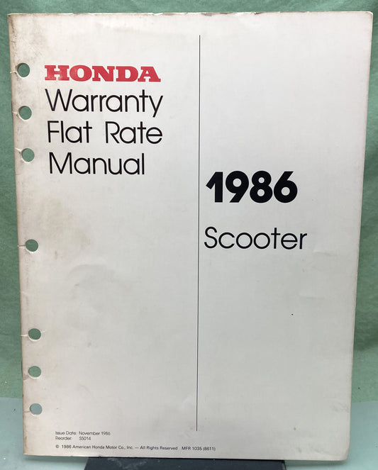 Genuine Honda S5014 Scooter Warranty Flat Rate Manual 1986