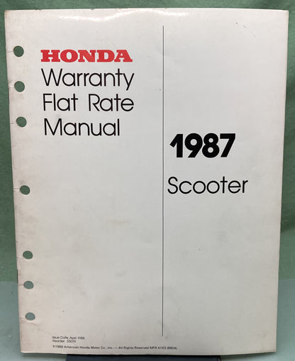 Genuine Honda S5019 Scooter Warranty Flat Rate Manual 1987