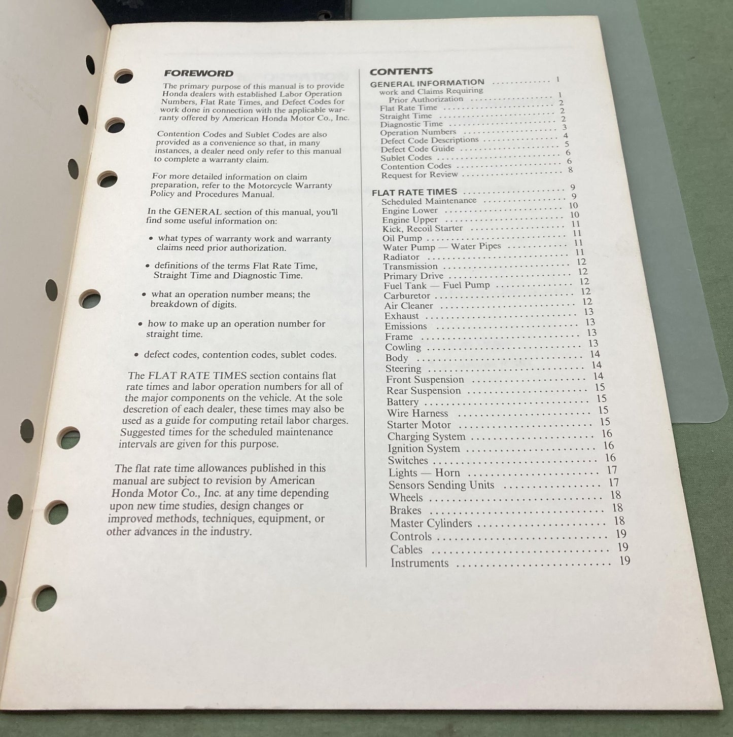 Genuine Honda S5019 Scooter Warranty Flat Rate Manual 1987