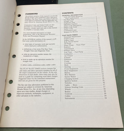 Genuine Honda S5026 Scooter Warranty Flat Rate Manual 1988