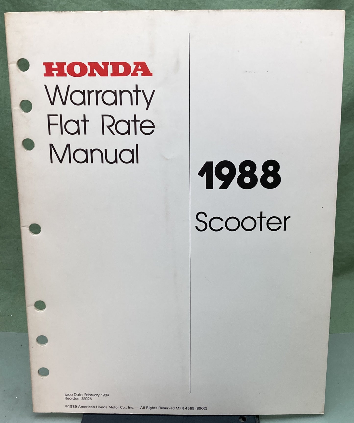 Genuine Honda S5026 Scooter Warranty Flat Rate Manual 1988