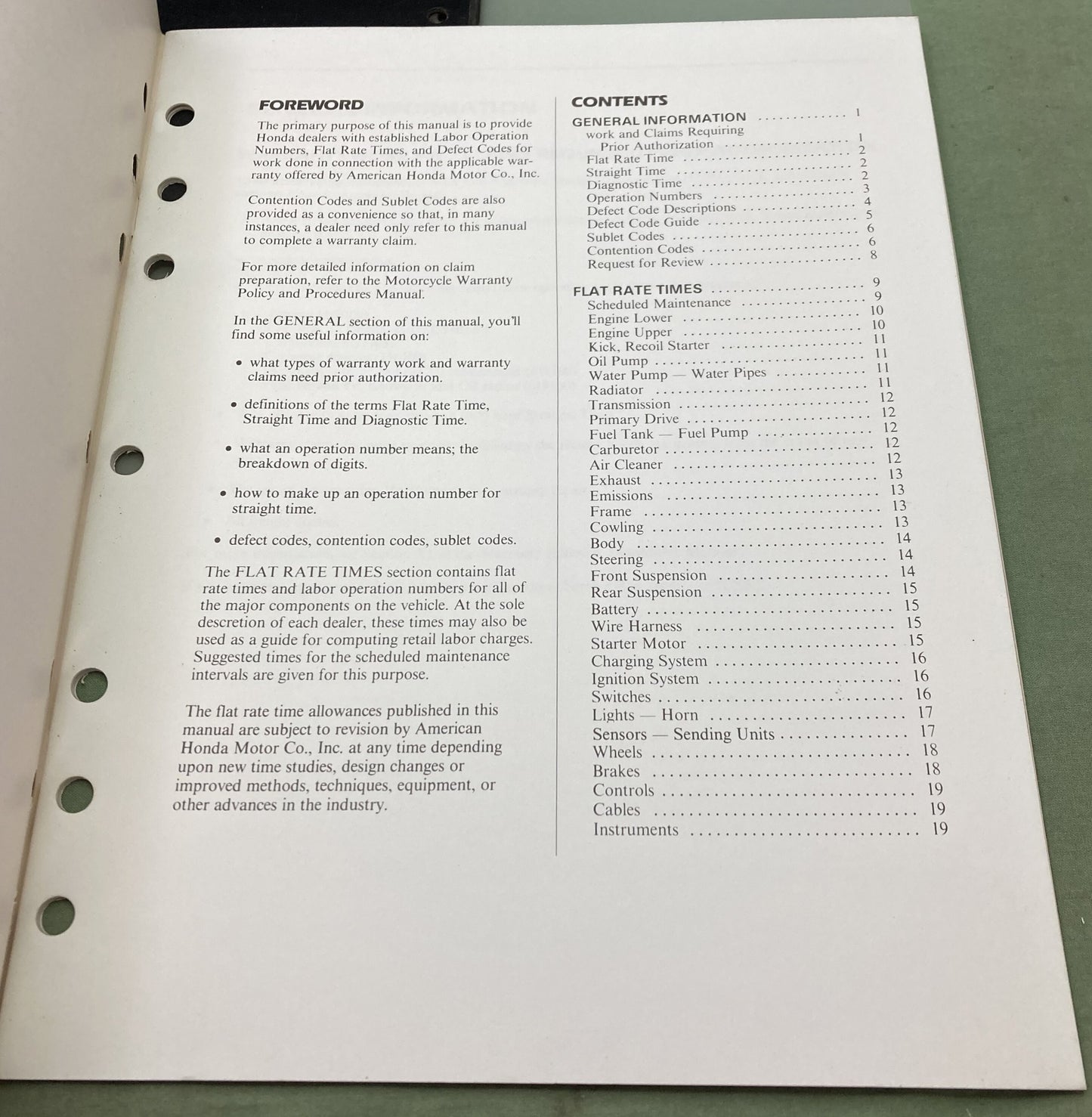 Genuine Honda S5032 Scooter Warranty Flat Rate Manual 1989