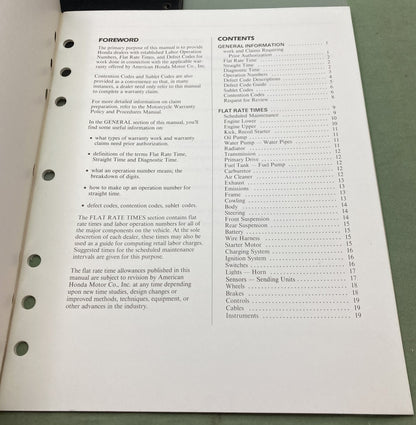 Genuine Honda S5032 Scooter Warranty Flat Rate Manual 1989