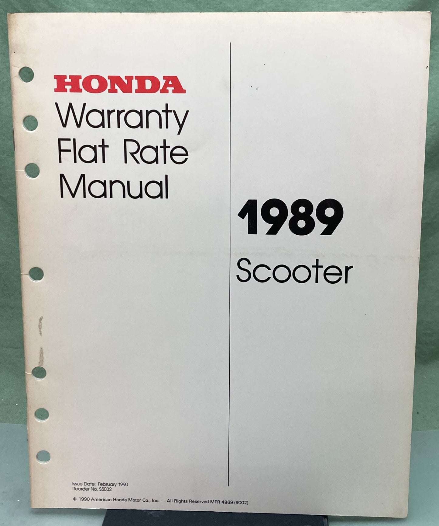 Genuine Honda S5032 Scooter Warranty Flat Rate Manual 1989